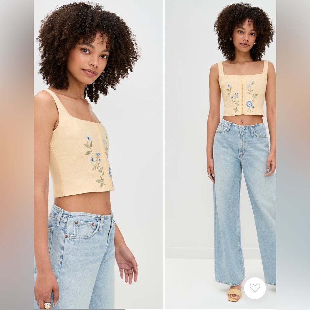 NWT Reformation “Juliet” Top, 100% Linen, Floral Embroidered Crop Top